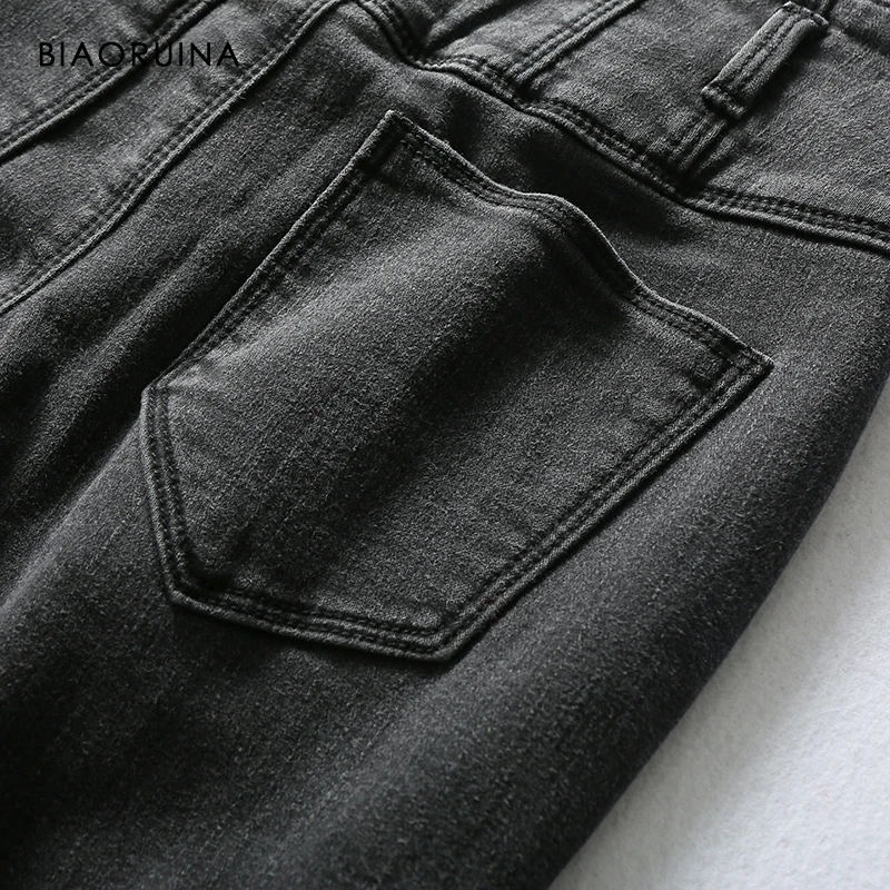 BIAORUINA, женские повседневные вельветовые Теплые зимние джинсы с высокой талией, женские обтягивающие модные джинсы, три пуговицы, длина до щиколотки