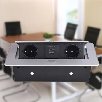

Circle Angle Damped Multimedia Outlet Socket Connection Box Desktop Pop Up Socket for Conference Room (Silver)
