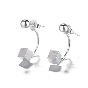 

925 Sterling Silver Piercing Square Charm Stud Earrings for Women Christmas Accessories Earrings oorbellen knopjes eh807