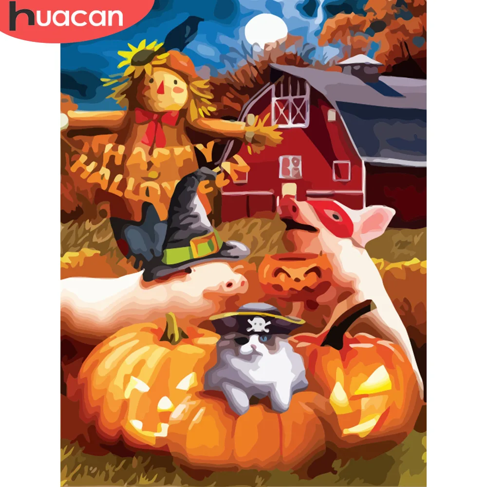 

HUACAN DIY Painting By Numbers Halloween Animals Kits Drawing Canvas HandPainted Oil Pictures By Numbers Home Decor