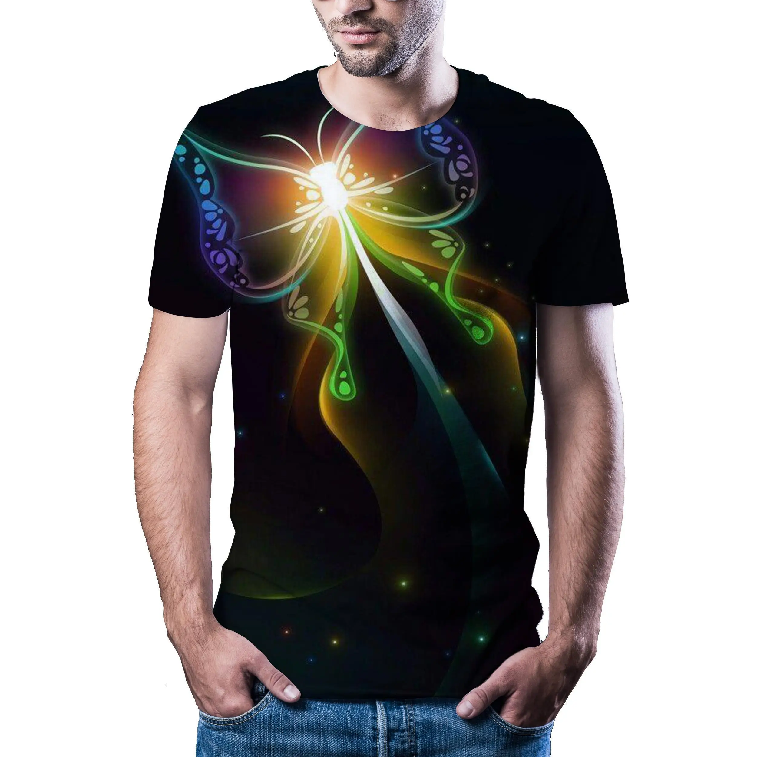 Летняя мужская футболка с 3d принтом вспышки Мужская летняя черная круглым