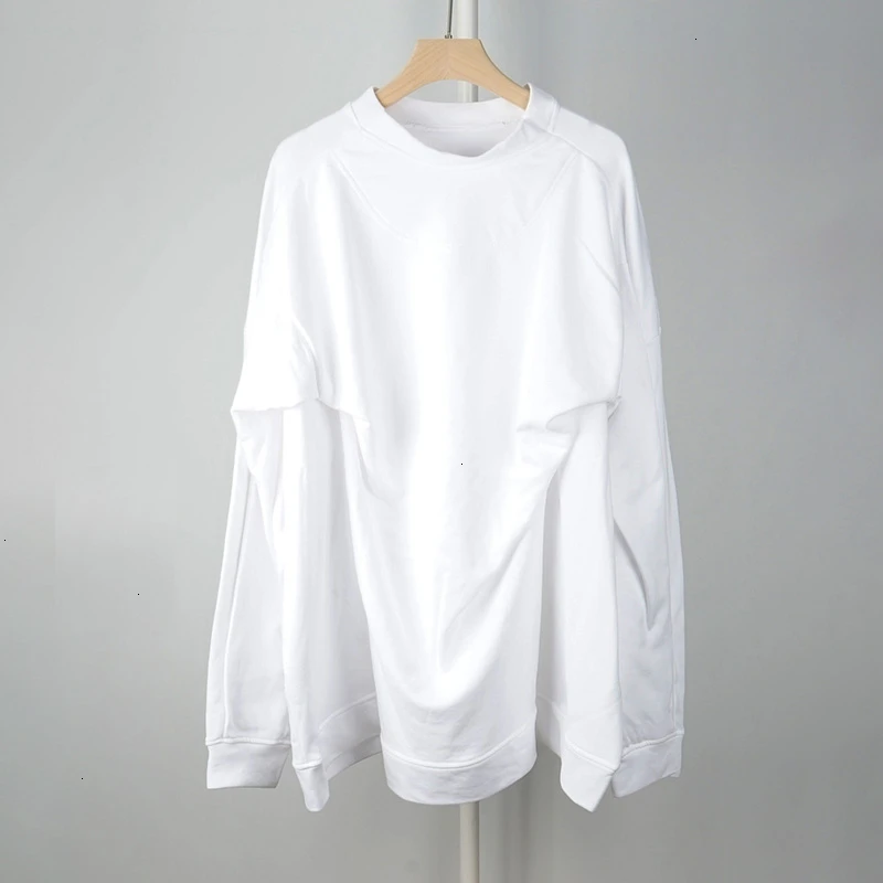 Корейский Ruched Женская толстовка с круглым вырезом и длинным рукавом негабаритная Свободная Повседневная Женская толстовка Осенняя мода L731 - Цвет: White