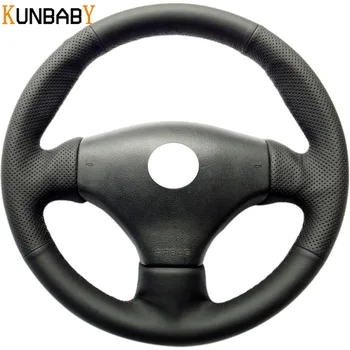 

KUNBABY Black Genuine leather Car Steering Wheel Cover for Peugeot 206 2003 206 CC 2005