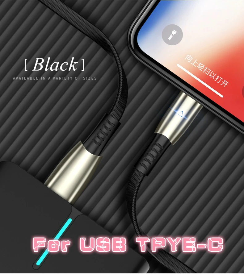 Black For TYPE C USB кабель 5.0A Быстрая зарядка для Iphone IOS TYPE C Android микро мобильный телефон дата кабель для Xiaomi samsung oppo 1 м 2 м 3 м - Цвет: Black For TYPE C