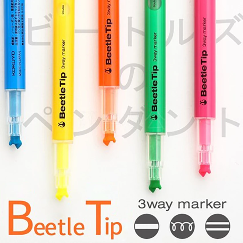 

Japan KOKUYO BeetleTip Creative Beetle Multifunctional Highlighter Marker Pen Double Head Paint Pens Student Office Stationery