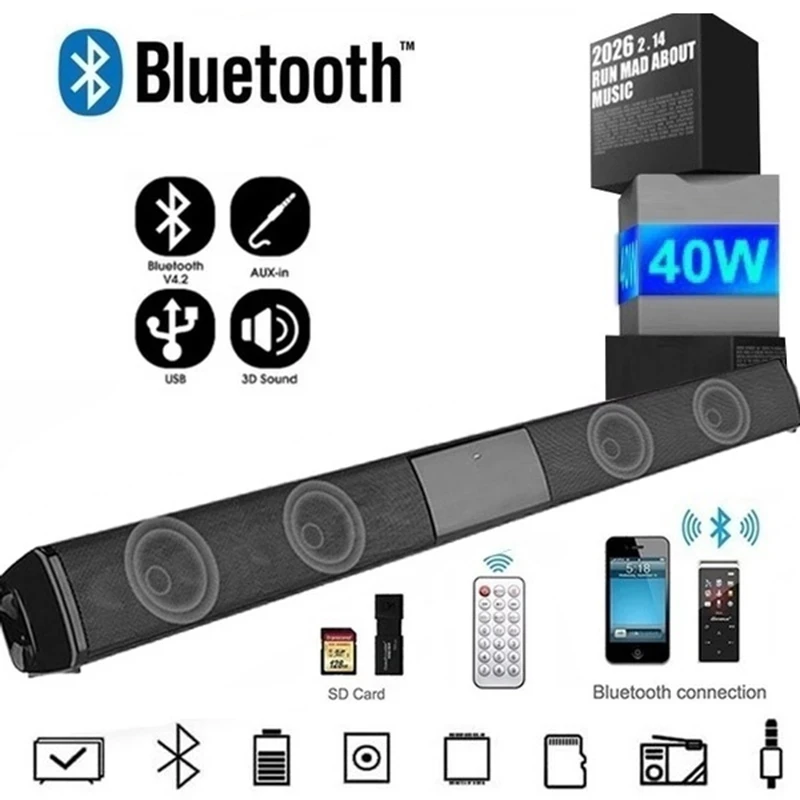 Домашний аудио и ТВ динамик Беспроводная Bluetooth Динамики саундбар s бас 3D стерео