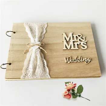 

1pcs/10 Pages DIY Wooden Mr.Mrs Photo Frame Wedding Guest Signature Book Wedding Decoration Bridal Shower Marriage Party-S