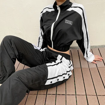 

Women Tracksuit 2 Piece Set Fashion Autumn Zip Crop Top Coat Jacket Female Jogging Trousers Pants Loose Sportswear Matching Set