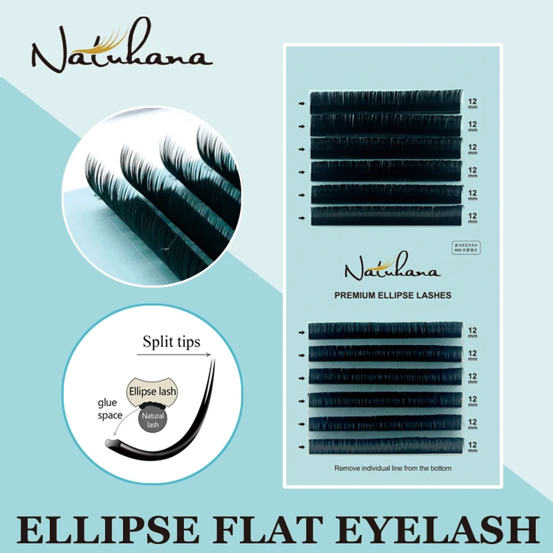 

NATUHANA Free Shipping Flat Ellipse Eyelashes Extensions Split Tips Ellipse Shaped Natural Light False Ellipse Eye Lashes