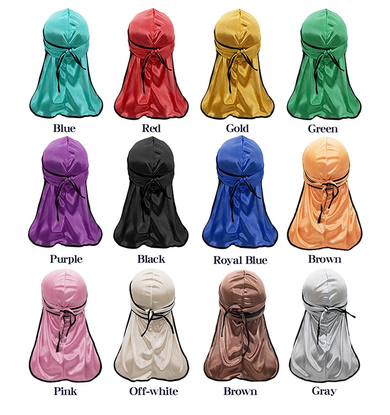 

Solid Men's Durags Hip Hop Bandana Pirate Cap Du Doo Rag Wigs Headbands Unisex Turban Headwear Long Tail Women Hair Accessories