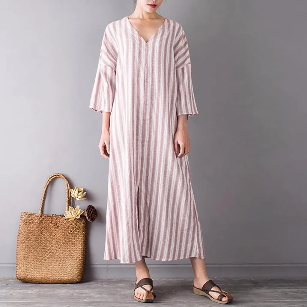 Women Dress Plus Size Summer Tide Striped Casual Short Sleeve Maxi Dress For Women Long Dress Fashion Lady Dresses