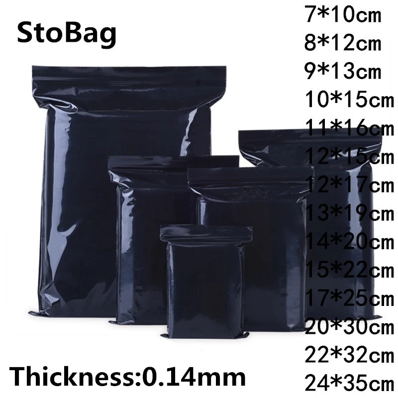 StoBag 100 шт. черные пластиковые пакеты с застежкой молнией повторно закрывающиеся