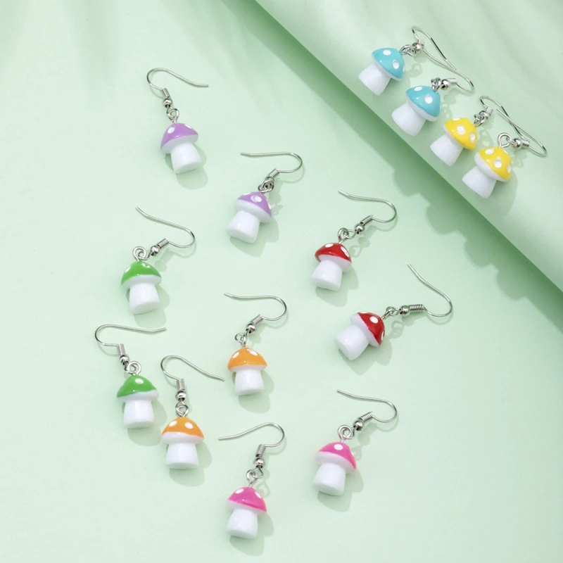 Cute Cartoon Mushroom Drop Earrings for Woman Resin 5-color