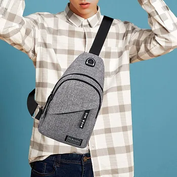 

Bag Men Concise Casual Personality All-match Shoulder Bag Solid Color Zipper With Earphone Jack Large Capacity Shoulder Bag
