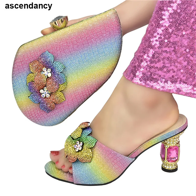 

African Party Shoes and Bag Set Decorated with Rhinestone Italian Shoe and Bag Set for Party In Women High Heels Sexy Ladies