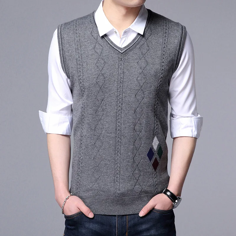 

Spring And Autumn Men Waistcoat Knitted Vest Korean-style Sleeveless Sweater Autumn Youth V-neck Pullover Wool Vest