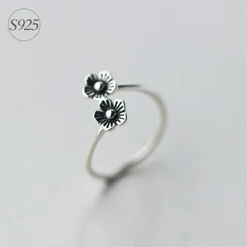 

925 Real. Sterling Silver AdjustableCherry Blossom Ring Double Flower Midi Toe Cloud Ring Knuckle Openable WOMEN RIng GTLJ762