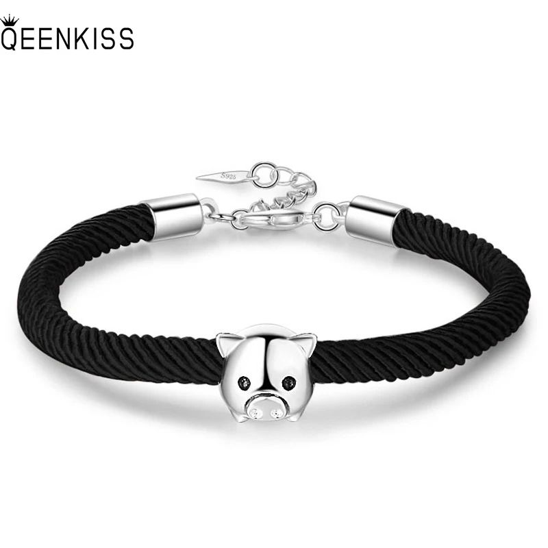 

QUEENKISS BT650 2022 Fine Jewelry Wholesale Fashion Couples Birthday Wedding Gift Retro Pig 925 Sterling Silver Bracelet