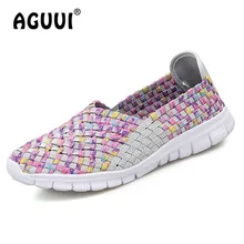 Женские Дышащие плетеные туфли на плоской подошве без шнуровки; тканевые туфли; Повседневная пляжная обувь; износостойкие лоферы; Размеры 35-42