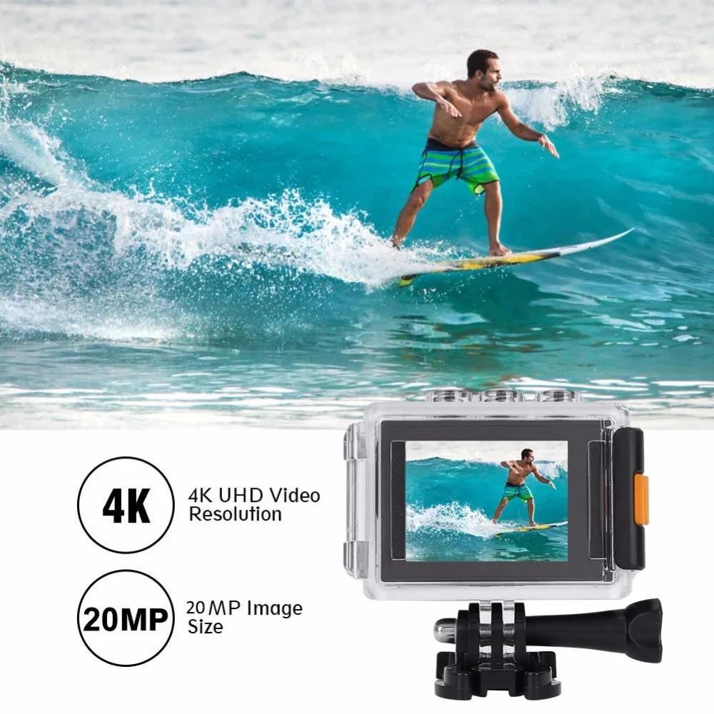 4K 20MP 30FPS HD экран Спортивная камера 2 дюйма WiFi EIS анти-встряхивание 30 м водонепроницаемая Спортивная экшн-камера с пультом дистанционного управления