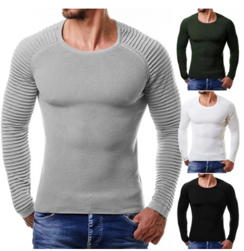 ZOGAA, осень, мужской вязаный свитер, зимний, теплый, Повседневный, в рубчик, в полоску, однотонный, вязанный, пуловер, мужской, с круглым вырезом, облегающий, Вязанный свитер
