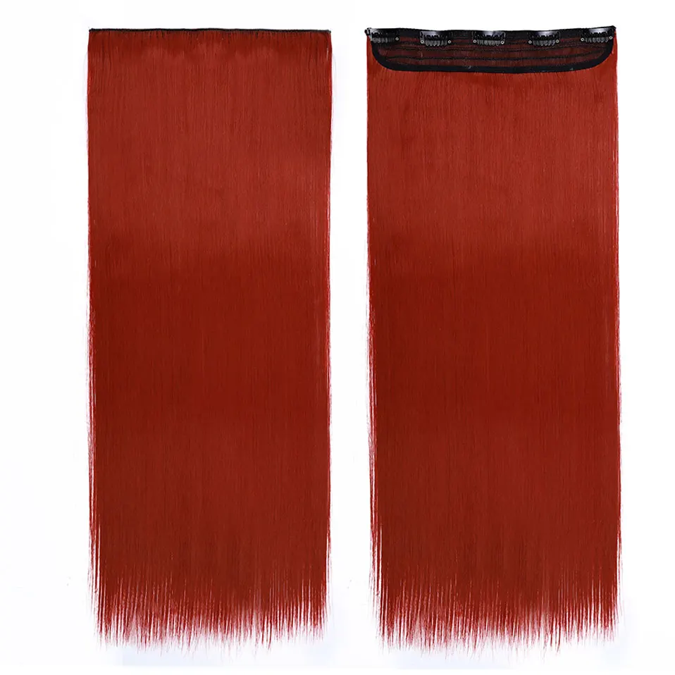 Snoilite осень до талии длинные прямые клип в один кусок волосы для наращивания один кусок настоящие натуральные волосы синтетический зажим для наращивания волос - Цвет: dark red
