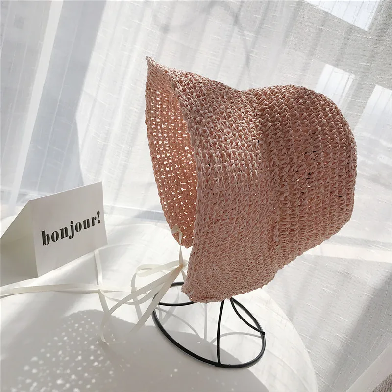 pink SP& CITY соломенная шляпа женская летняя японская Howllow Из чистого цвета ручная вязаная шапка Джокер Солнцезащитная шляпа дышащая индивидуальная Кепка - Цвет: pink