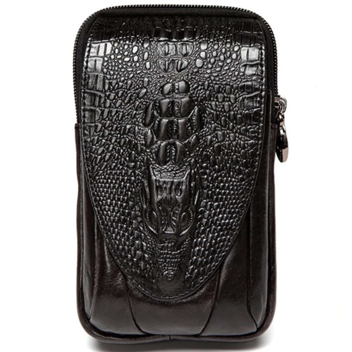 

Croc Embossed Leather 6in Phone Pouch Belt Hip Bum Bag for Men Free Shipping