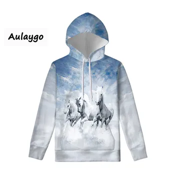 

Women Hoodies Casual Horse Pattern Hooded Sweatshirts Fashion Drawstring Long Sleeve Female Pullovers Plus Size For Couples