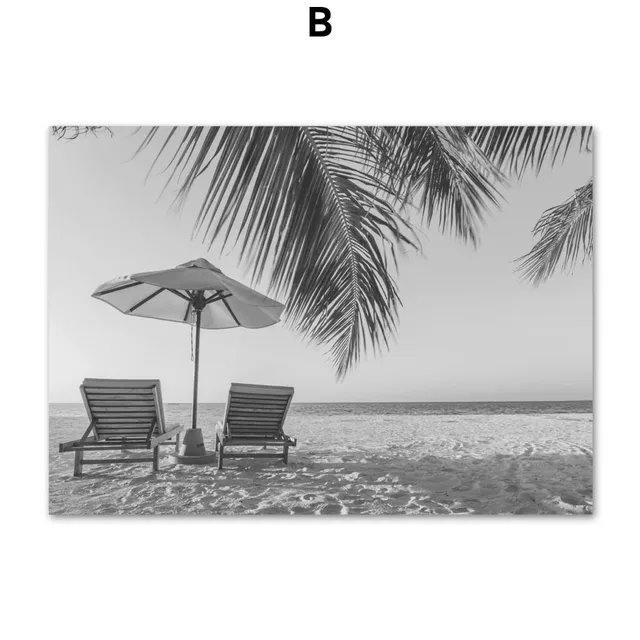 Black White Surf Beach Chair Camera Palm Tree Car Van Wall Art Print Canvas Painting Nordic Poster Decor Picture For Living Room B