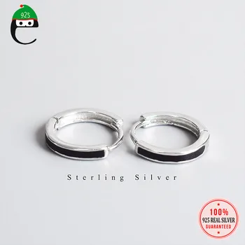 

ElfoPlataSi Minimalist 925 Sterling Silver Fashion Sweet Cute Black Glaze Hoop Earrings For Women Wedding Jewelry Gift DA522