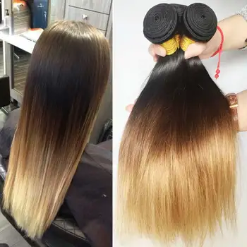 

SAY ME 3 PCS Ombre Brazilian Straight Hair Bundles Three Tone Blonde Ombre Human Hair Weave Bundles Remy 1b/4/27 Extensions