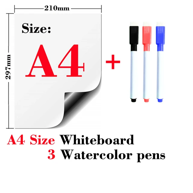 Magnetic soft whiteboard refrigerator stickers erasable memo message board office teaching practice writing board door stickers A4-3Pen