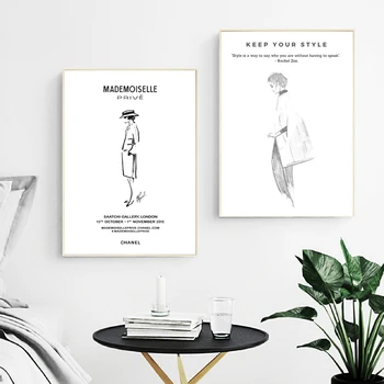 

Modern Fashion Founder Mademoiselle Girl Canvas Print Painting Nordic Poster Wall Art Pictures for Living Room Bedroom Decor