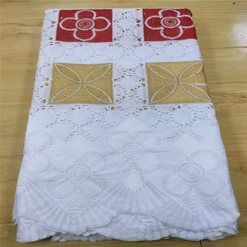 

high quality 5 yards white gold African Swiss cotton voile lace fabric with neat embroidery plus chiffon lace! 13L062412