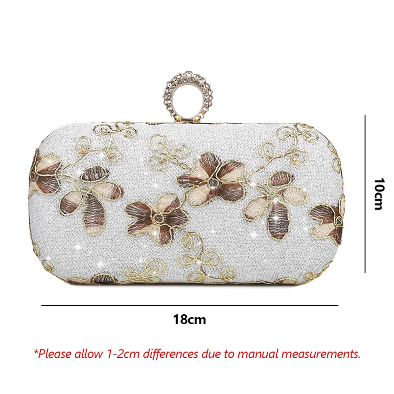 Luxy Moon Floral Embroidered Silver Clutch Bag Size