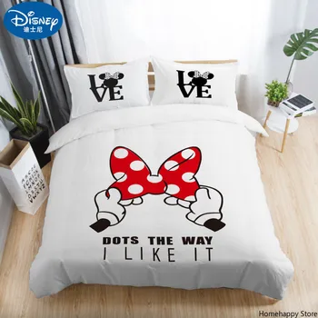 

3pcs Black White Bedding Set Mickey Minnie Duvet Cover Home textile Couple wedding Quilt Set Adult Double Bedding Sheets gift