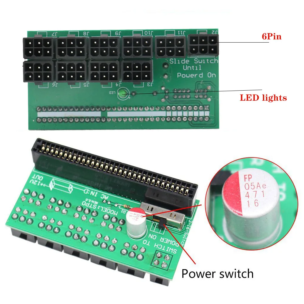 이더리움 ETH ZEC 마이닝 서버 전원 공급 장치, 12V GPU / PSU 브레이크아웃 보드, 18AWG PCI-E 6 핀-6 +  2 핀 케이블 전원 어댑터, 9 개 - AliExpress