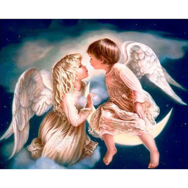 

New Diy 5D Diamond Painting Angel Boy And Girl Full Circle Diamond Embroidered Cross-Stitch Rhinestone Home Decor
