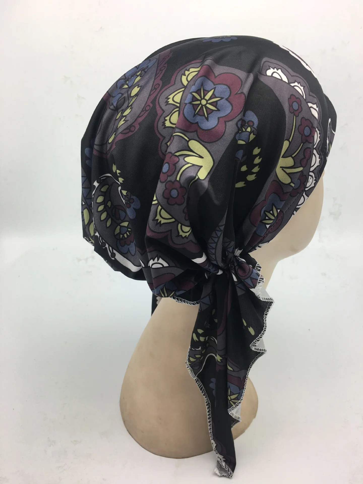 

New Stretch Cotton Printing CHEMO CAP Pre-tie style Spring Summer Brand Skullies Beanies Women Turban Chemotherapy Cap