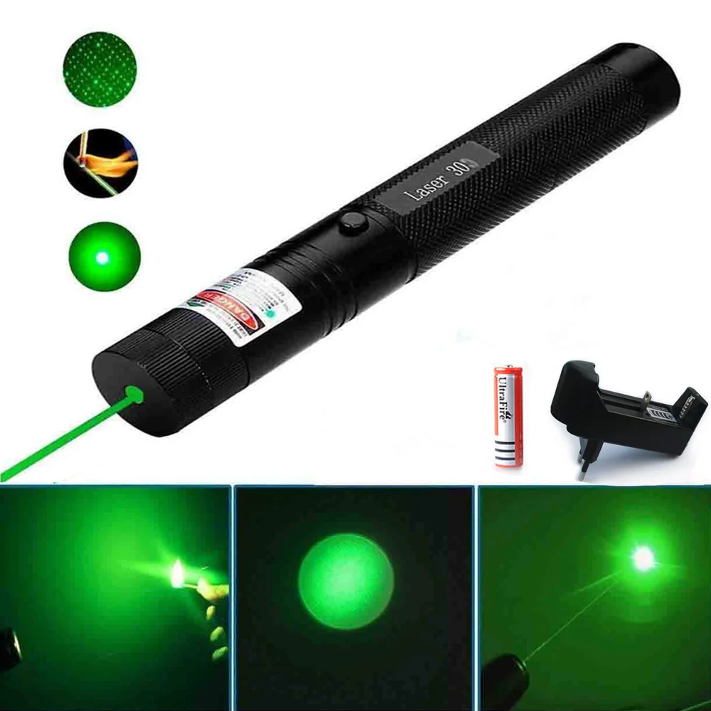 

High Quality Hunting Green Laser Pointer Laser Red 303 Adjustable Focus Burning Laser Pen Flashlight+battery+charger for Camping