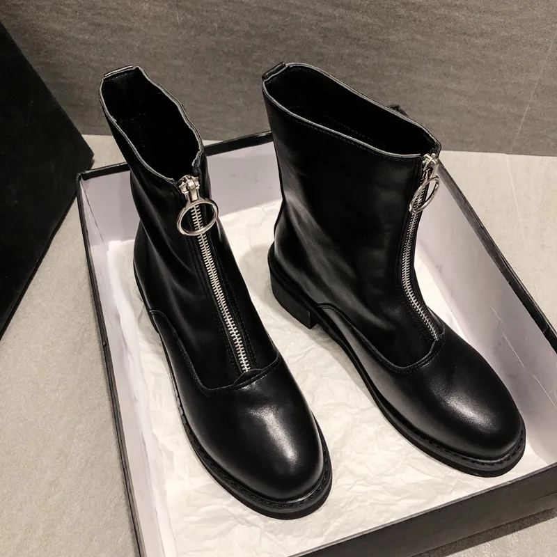 

Casual Shoes Women Matin Boots Front Zipper Motorcycle Boots Brand 2020 Autumn New Ladies Ankle Boots Female Black