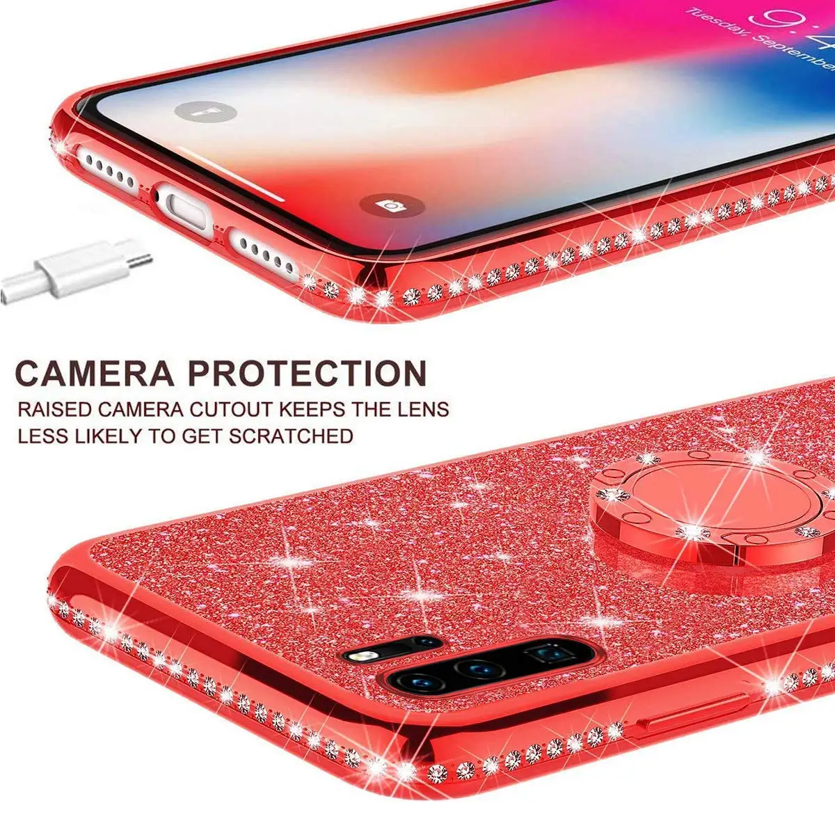 Палец кольцо Алмазный Мягкий чехол для HUAWEI P20 P30 Lite Pro P Smart Z P10 Nova 3 3i HONOR 7X 8X mate 20 10 блестящий чехол