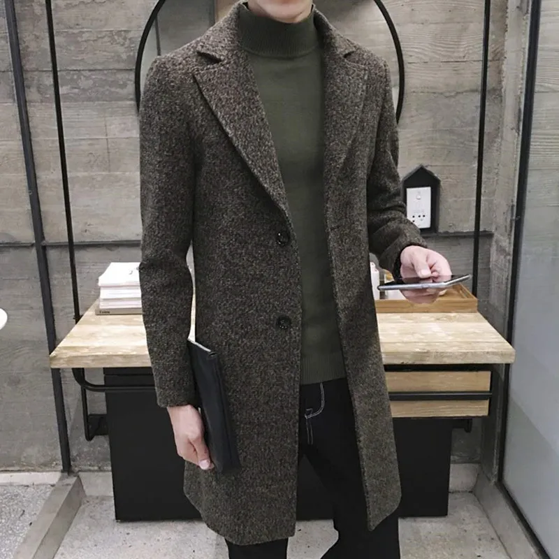 Мужской Тренч, длинная куртка, Мужское пальто, повседневное приталенное однотонное длинное пальто, мужские Модные осенне-зимние пальто размера плюс 5XL
