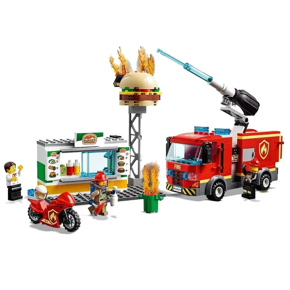 

2019 Fire Rescue Burger Bar Figure Bricks Model Compatible Legoingly City 60214 Building Blocks Toys for Children Christmas Gift