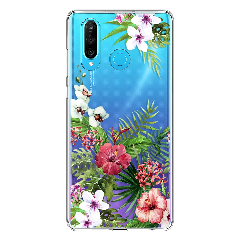 Мягкий чехол для huawei P20 P30 Lite Pro прозрачный тропический цветок TPU силиконовый mate 20