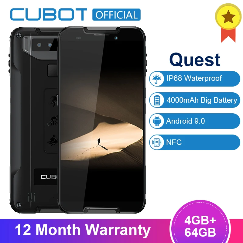  Cubot Quest Sports Phone Android 9.0 IP68 Waterproof MT6762 Octa-Core 4GB 64GB 4000mAh 2.0Ghz 6P Le