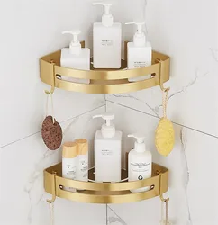 Corner Shelf Wall Mounted Bathroom Shelf  Brushed Gold Aluminum Bath Shower Shelf Bath Shampoo Holder  Corner Shelf