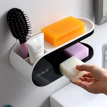 

Drainer Soap Dish For Bathroom Multifunction Soap Holder With Hooks Organizer Punch-free Storage Box Bathroom Accessories