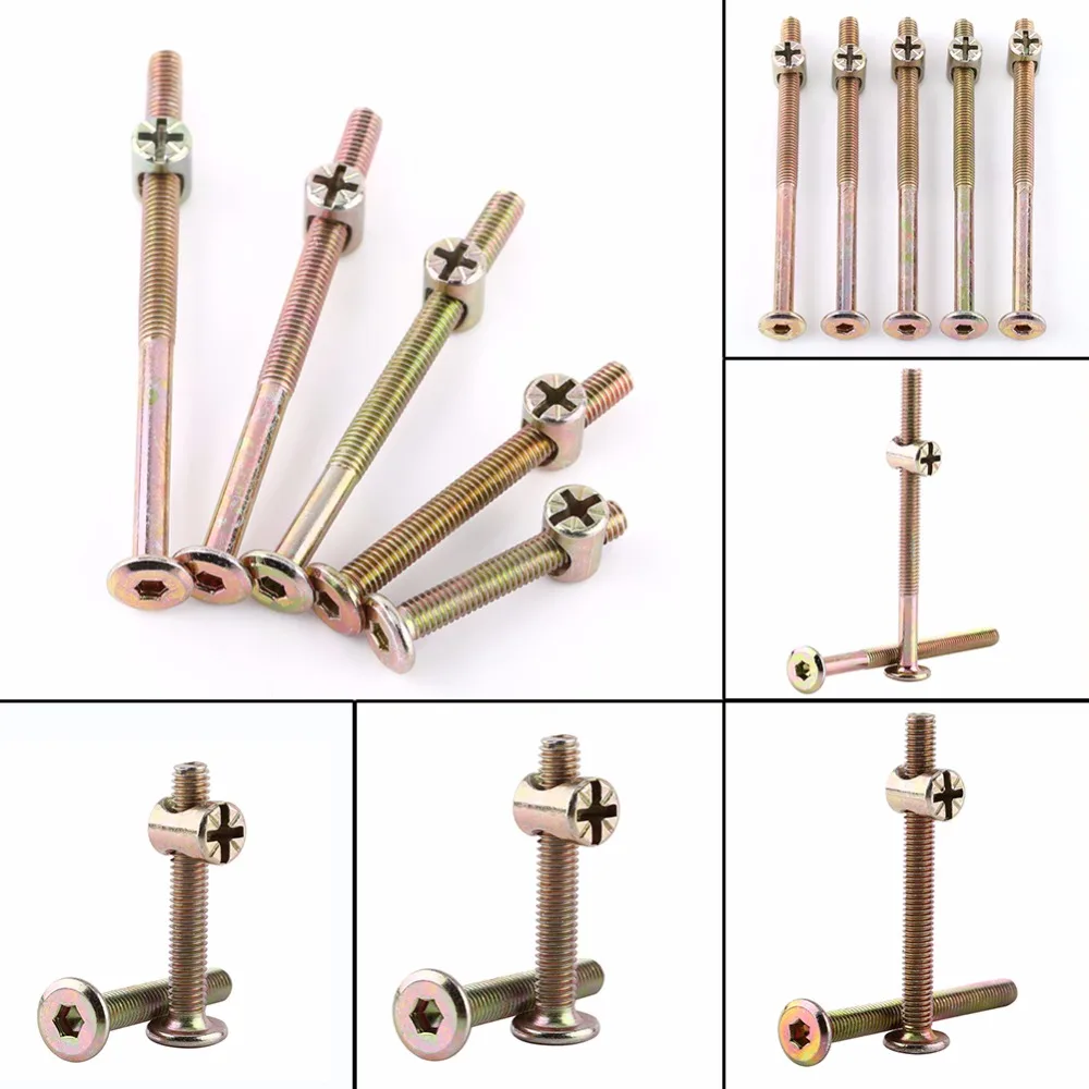 Screw Bolt Nut Set Screw Washer Nut Kit 10pcs/pack M6 Carbon Steel Furniture Bolts And Nuts Set With Barrel Nuts Dowel Nut Connector Fastener Fixing Screws Set